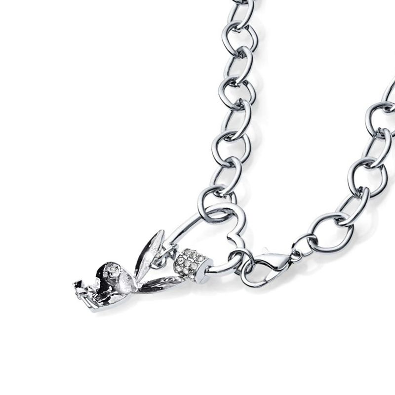 Bijoux Playboy Bunny Heart Chain Necklace Femme Argent | FABPICV-53