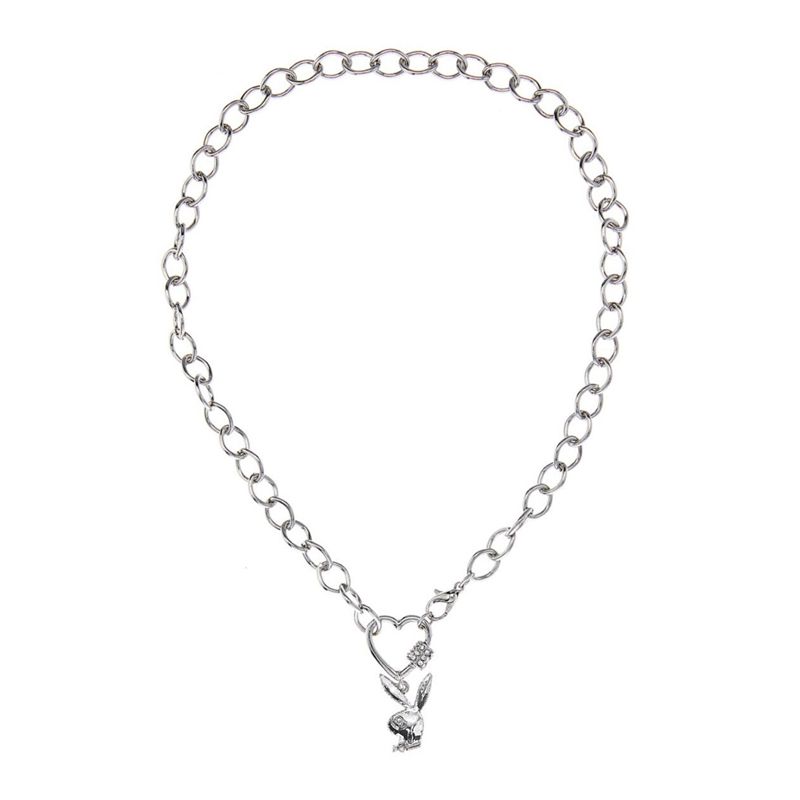 Bijoux Playboy Bunny Heart Chain Necklace Femme Argent | FABPICV-53