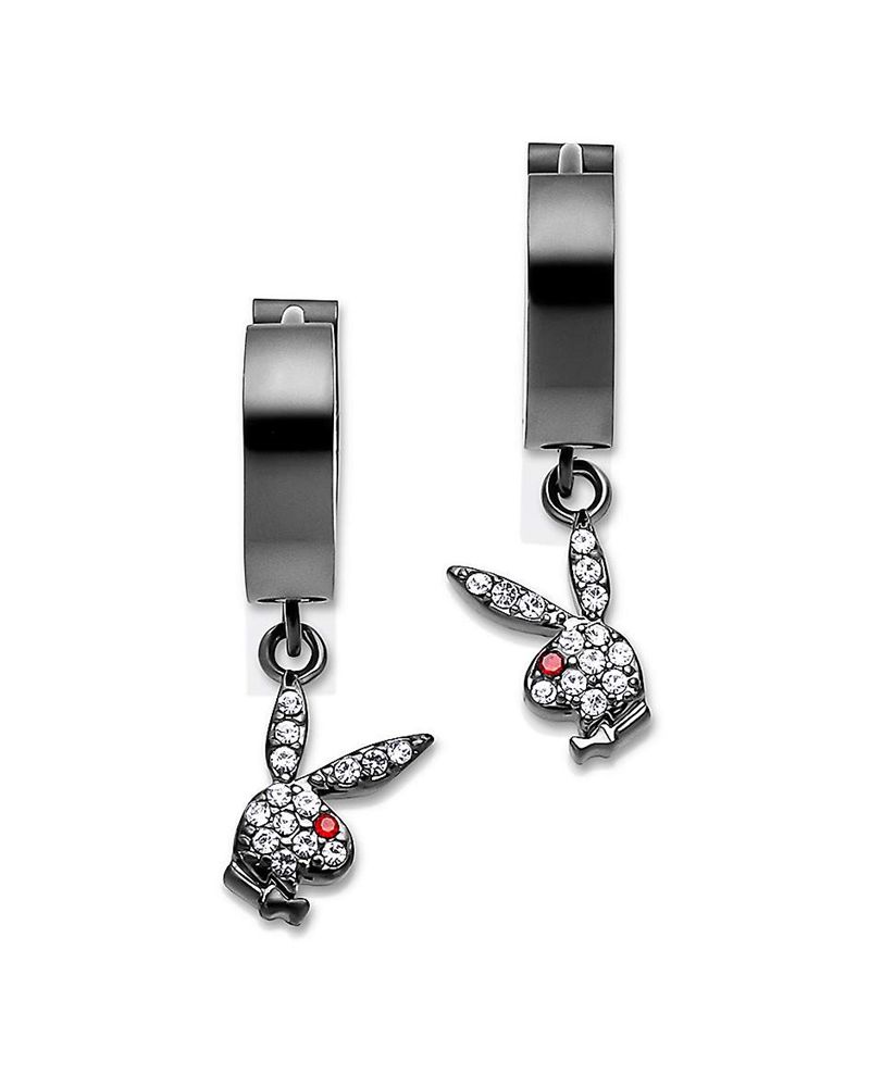 Bijoux Playboy Bunny Huggie Hoop And Dangling Charm Earring Femme Noir | IAQNECM-91