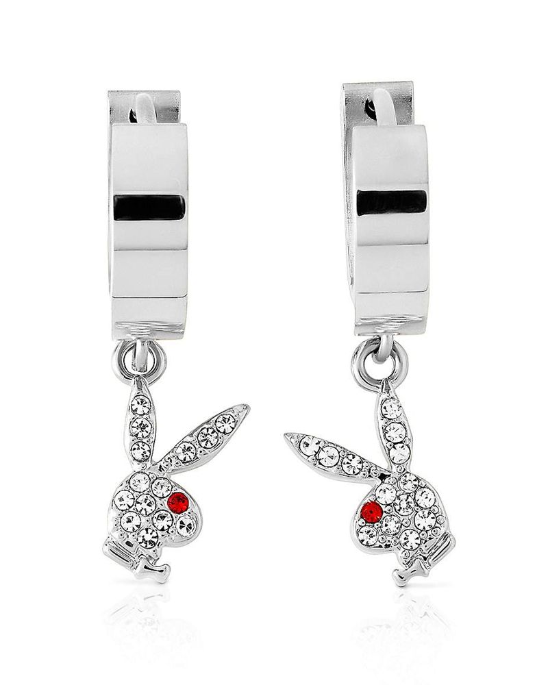 Bijoux Playboy Bunny Huggie Hoop And Dangling Charm Earring Femme Noir | IAQNECM-91