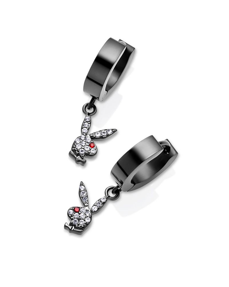 Bijoux Playboy Bunny Huggie Hoop And Dangling Charm Earring Femme Noir | IAQNECM-91