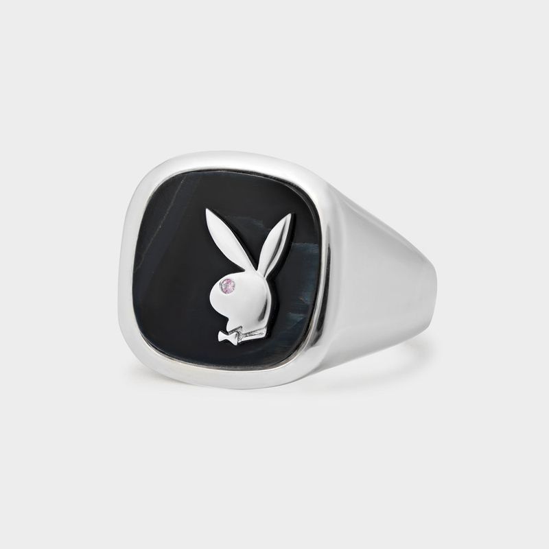 Bijoux Playboy Hawk\'s Eye Membership Ring 1 Homme Argent | FIOBLRX-60