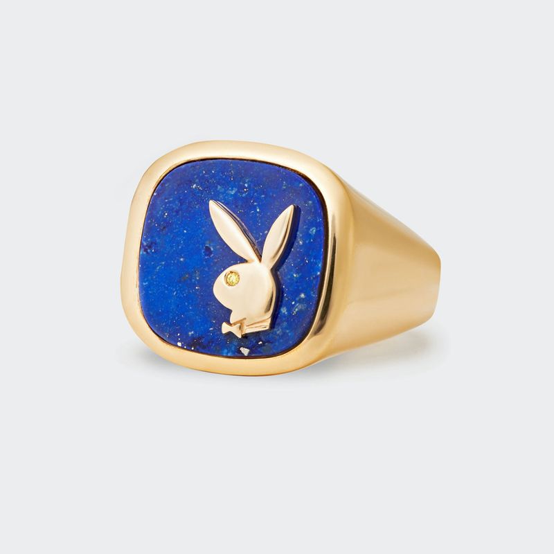 Bijoux Playboy Lapis Membership Ring 1 Homme Doré Bleu | JTXMIKC-80