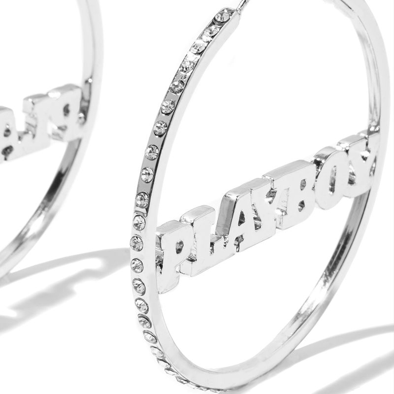 Bijoux Playboy Masthead Nameplate Hoop Earrings Femme Argent | NYARBUW-87