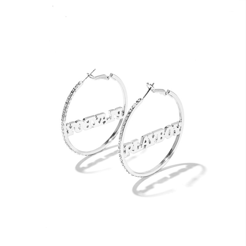 Bijoux Playboy Masthead Nameplate Hoop Earrings Femme Argent | NYARBUW-87