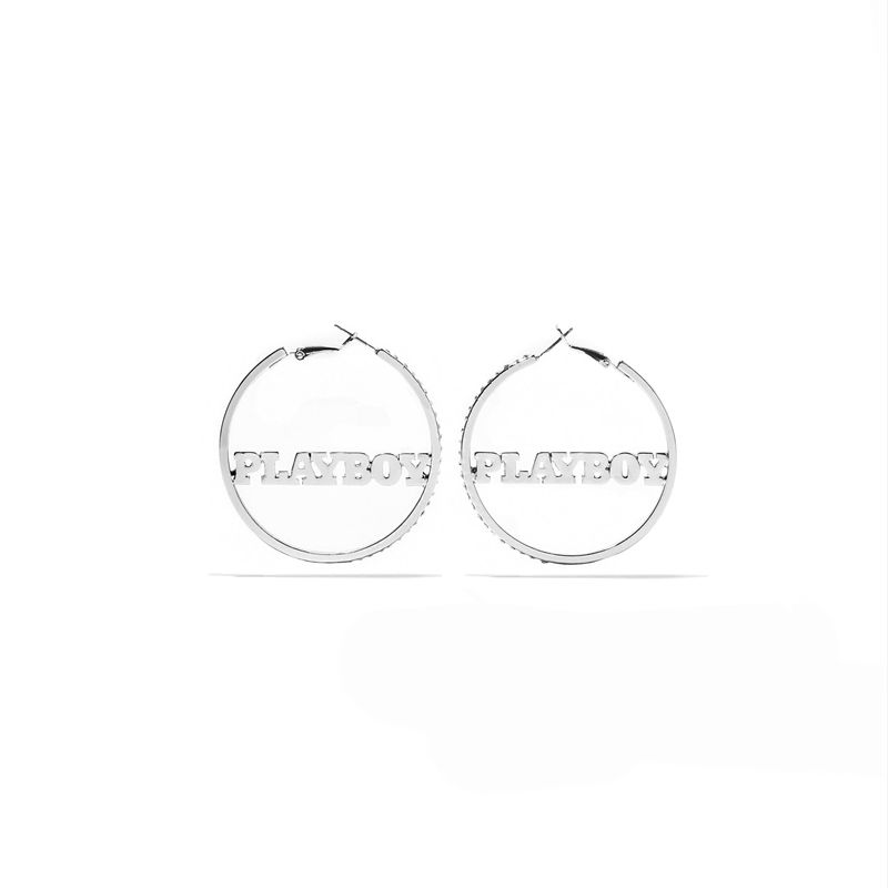 Bijoux Playboy Masthead Nameplate Hoop Earrings Femme Argent | NYARBUW-87