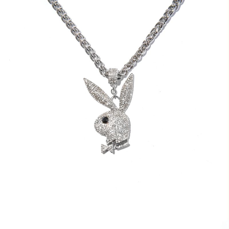 Bijoux Playboy Pave Rabbit Head Chunky Necklace Homme Argent | JYBSCHG-53