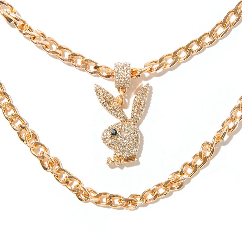 Bijoux Playboy Pave Rabbit Head Layered Necklace Femme Doré | BPMAJCR-57