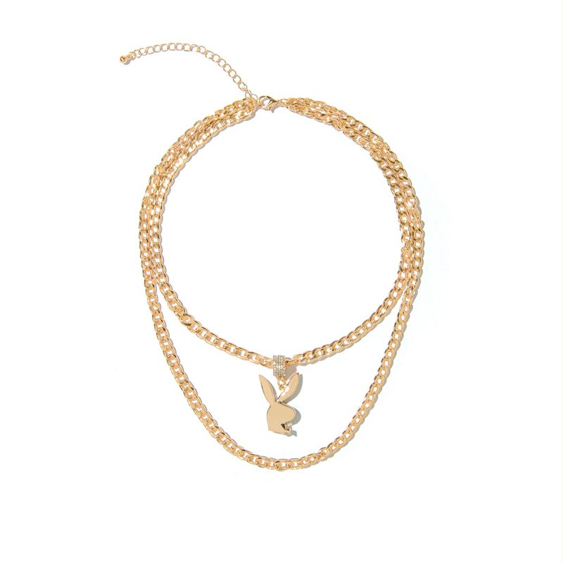 Bijoux Playboy Pave Rabbit Head Layered Necklace Femme Doré | BPMAJCR-57