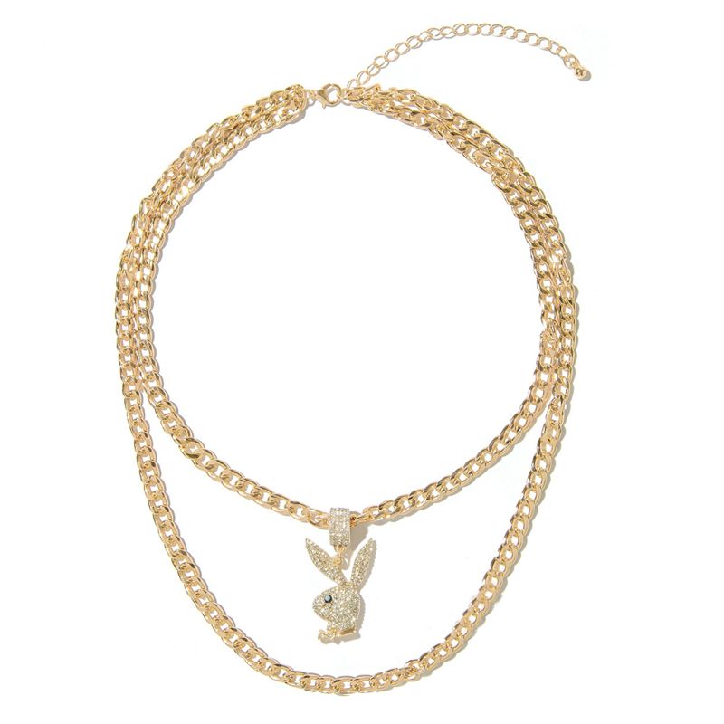 Bijoux Playboy Pave Rabbit Head Layered Necklace Femme Doré | BPMAJCR-57