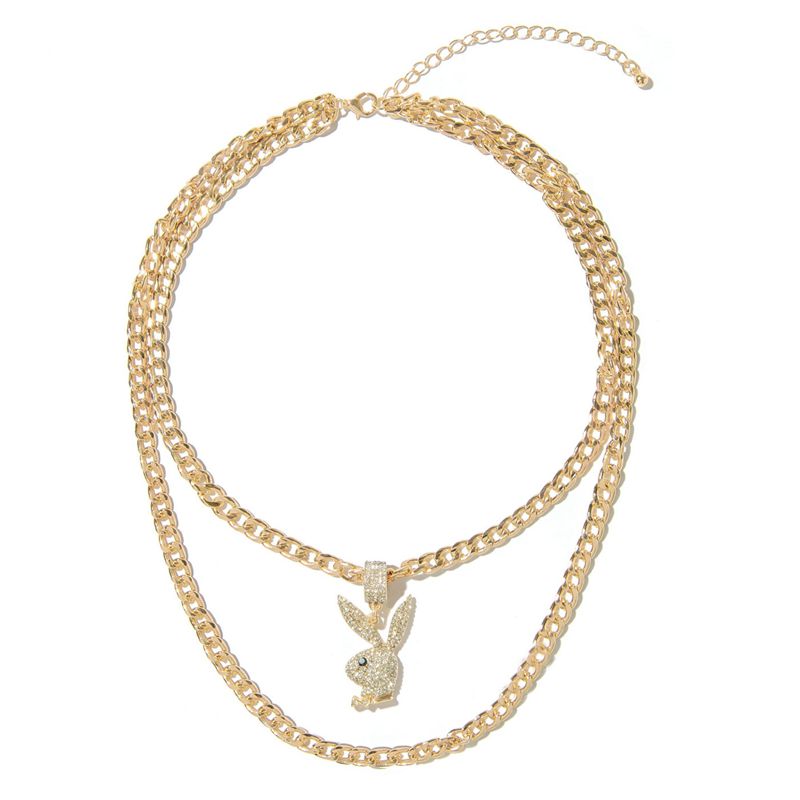 Bijoux Playboy Pave Rabbit Head Layered Necklace Homme Doré | HOYKWSN-27