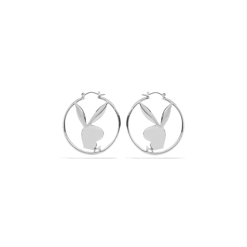 Bijoux Playboy Rabbit Head Hoop Earrings Femme Argent | HSYPBNR-13