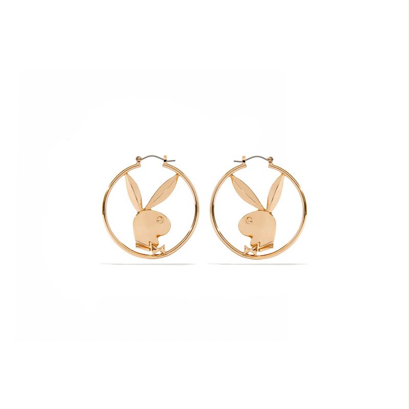 Bijoux Playboy Rabbit Head Hoop Earrings Femme Argent | HSYPBNR-13