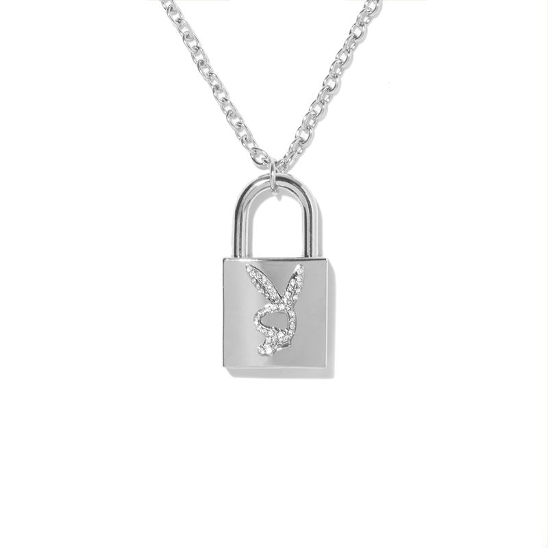 Bijoux Playboy Rabbit Head Padlock Necklace Femme Argent | MWNAECS-84