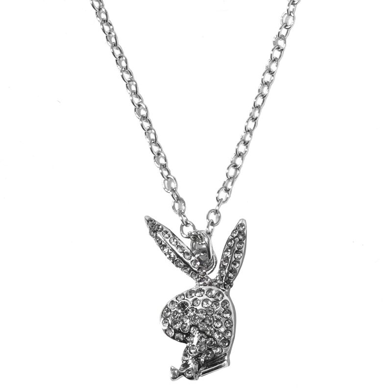 Bijoux Playboy Rabbit Head Pave Necklace Femme Argent | CKSGFNH-59