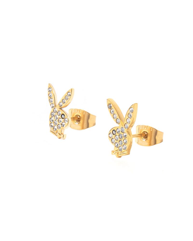 Bijoux Playboy Rabbit Head Pave Stud Earrings Femme Doré | HFIKBZJ-85