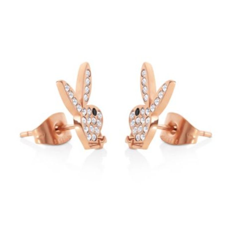 Bijoux Playboy Rabbit Head Pave Stud Earrings Femme Doré | HFIKBZJ-85