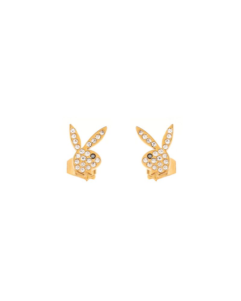 Bijoux Playboy Rabbit Head Pave Stud Earrings Femme Doré | HFIKBZJ-85