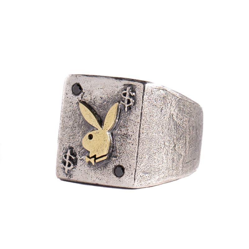 Bijoux Playboy Rabbit Head Ring With Onyx Stones Homme Metal | LIYXGFP-18