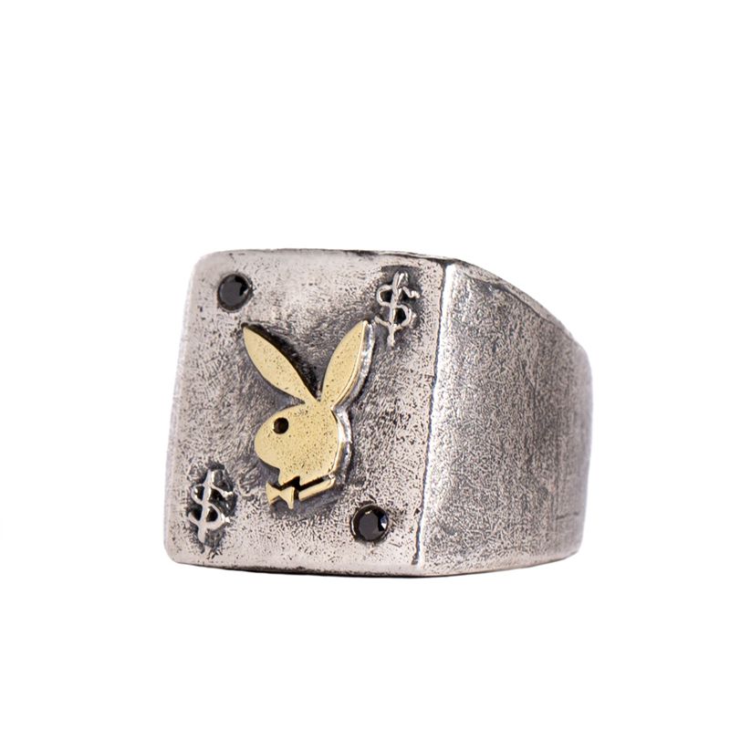 Bijoux Playboy Rabbit Head Ring With Onyx Stones Homme Metal | LIYXGFP-18