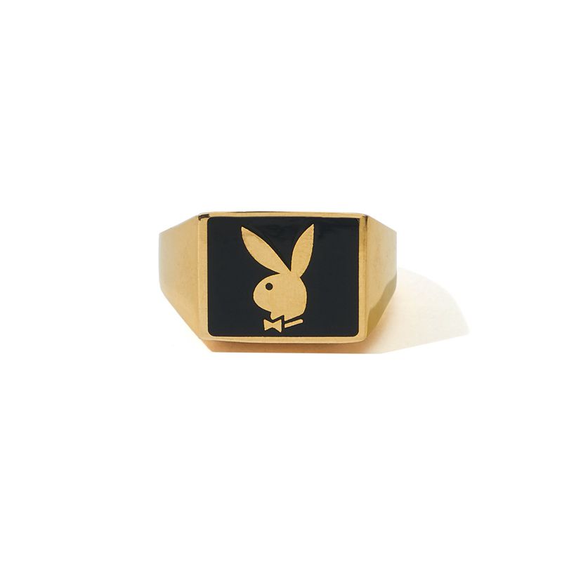 Bijoux Playboy Rabbit Head Signet Member's Ring Homme Doré | IUJNKWL-62