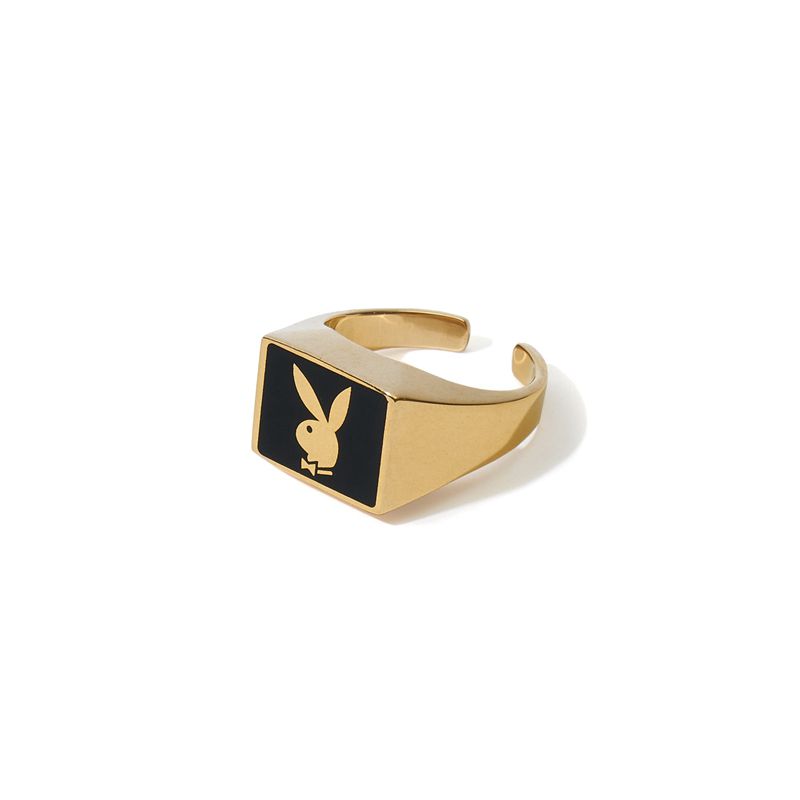 Bijoux Playboy Rabbit Head Signet Member's Ring Homme Doré | IUJNKWL-62