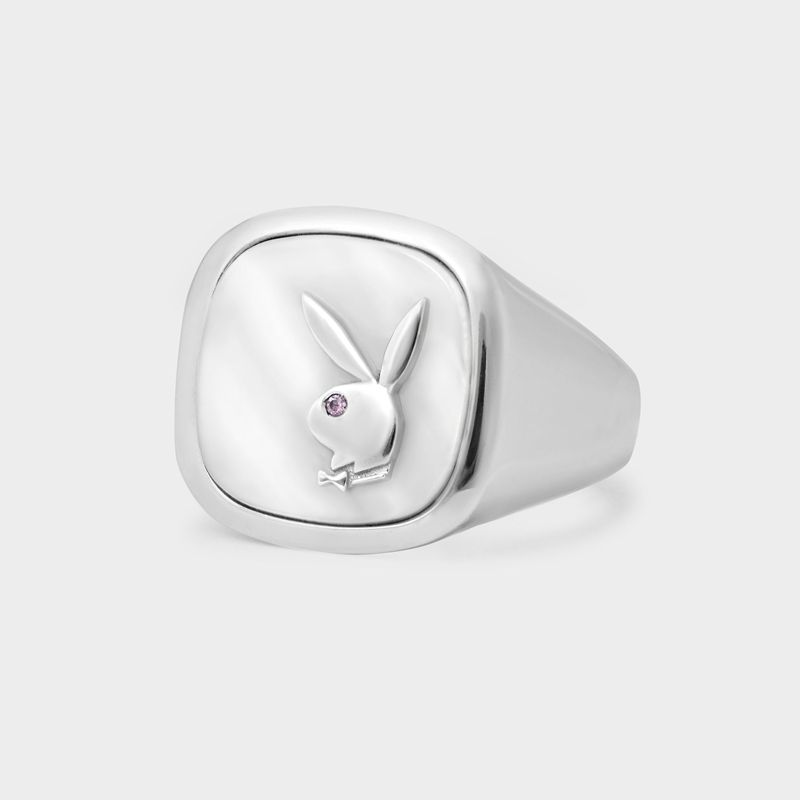 Bijoux Playboy White Mother Of Pearl Membership Ring 1 Homme Argent | XBQYPJC-94