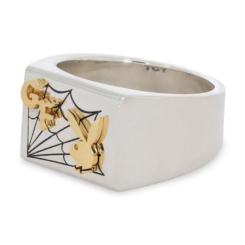 Bijoux Playboy X The Great Frog Caught In A Trap Ring Homme Argent Doré | KTANCSD-53