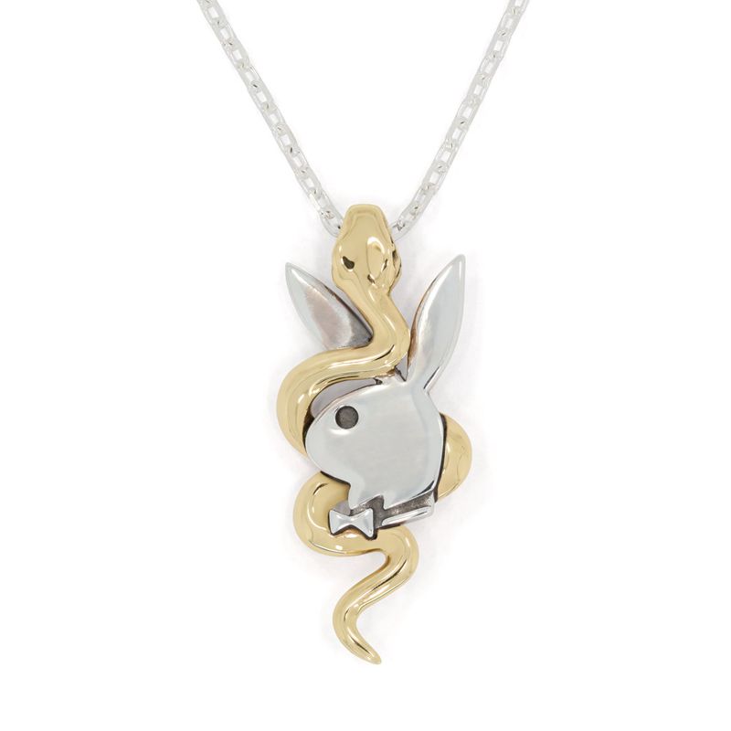 Bijoux Playboy X The Great Frog Entwined Pendant On Chain Homme Argent Doré | PCXBDGQ-49