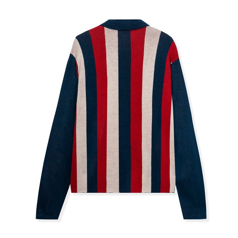 Chandails Playboy Striped Button Cardigan Homme Bleu Marine Rouge | MKZLQCH-73