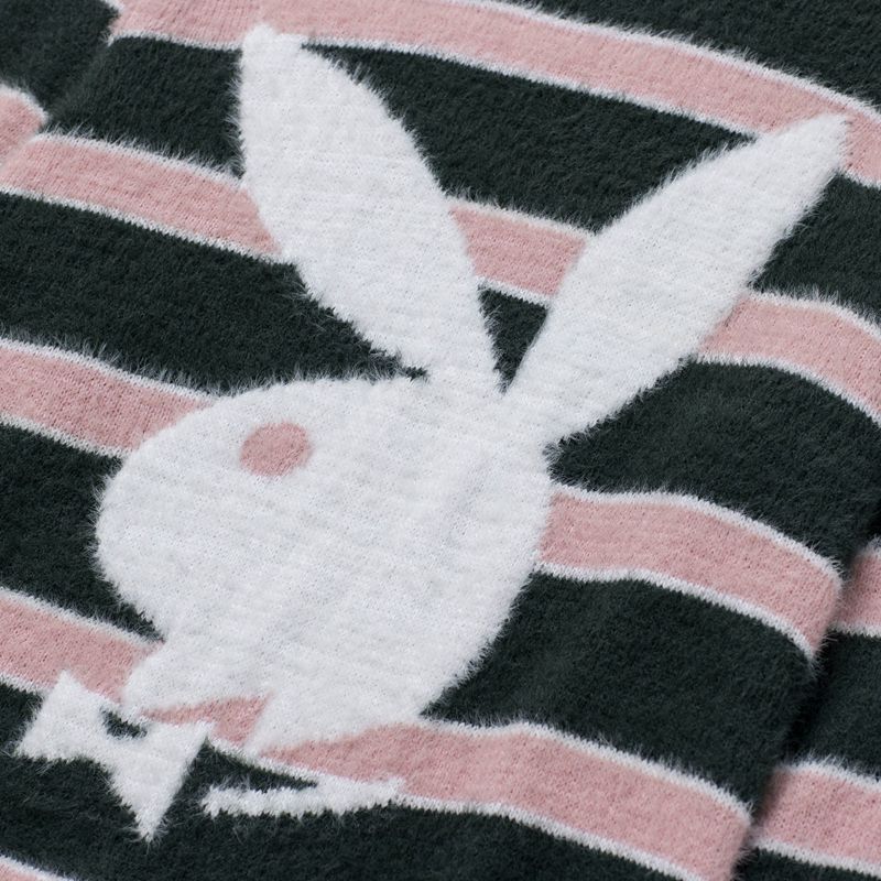 Chandails Playboy X Huf Faux Mohair Striped Homme Noir Rose Blanche | QCPAFLV-70