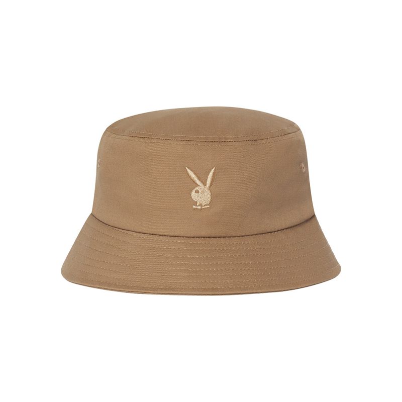 Chapeaux Playboy Brown Embroidered Bucket Homme Marron | OUCYNFL-31