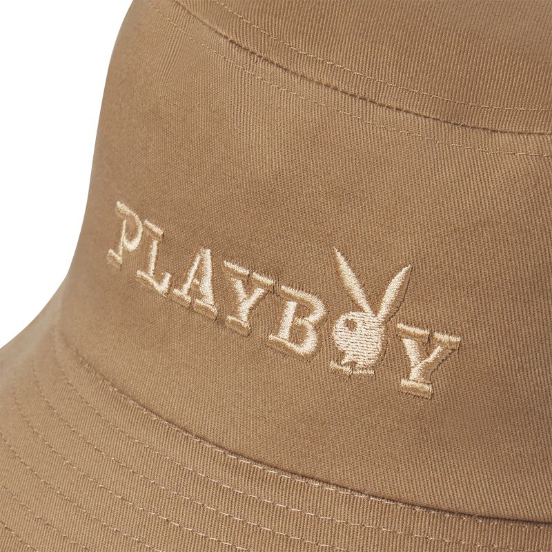 Chapeaux Playboy Brown Embroidered Bucket Homme Marron | OUCYNFL-31