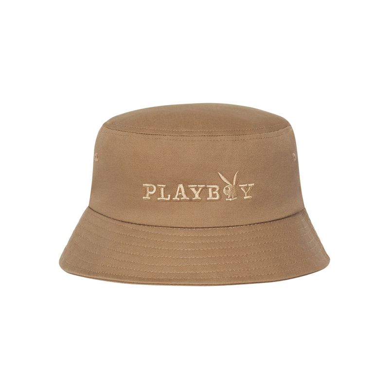 Chapeaux Playboy Brown Embroidered Bucket Homme Marron | OUCYNFL-31