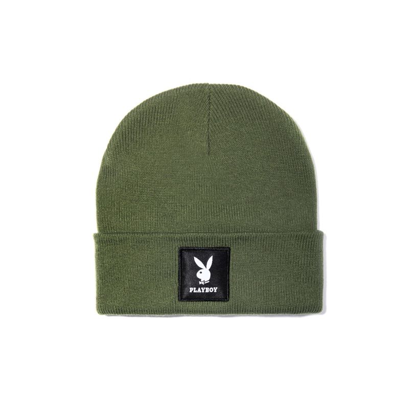 Chapeaux Playboy Knit Beanie With Logo Patch Homme Vert | XKFCEYJ-12