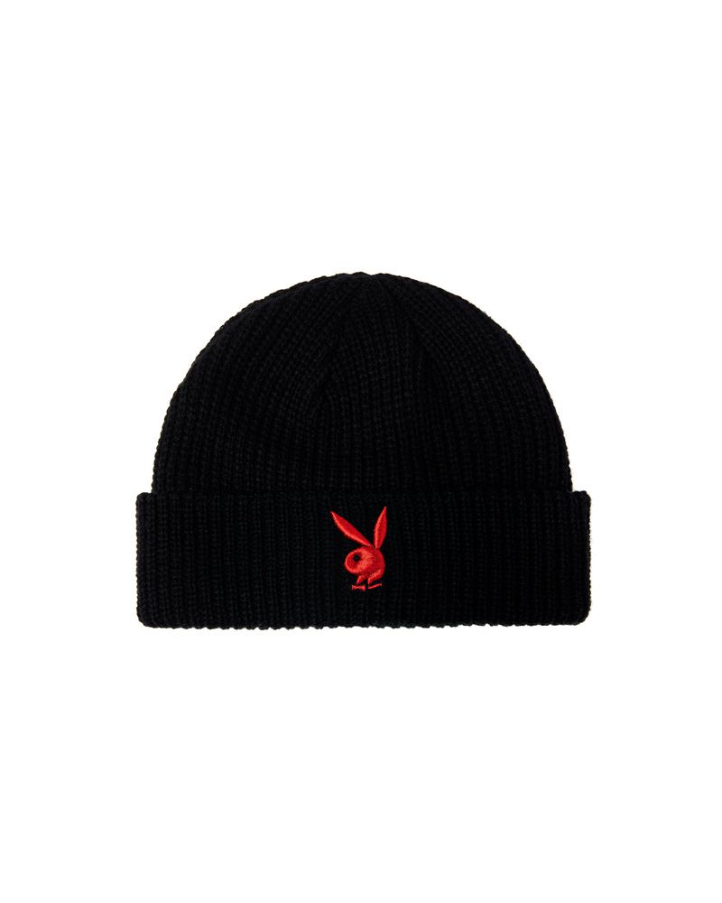 Chapeaux Playboy Rabbit Head Knit Beanie Femme Noir Blanche | FERAUZO-45