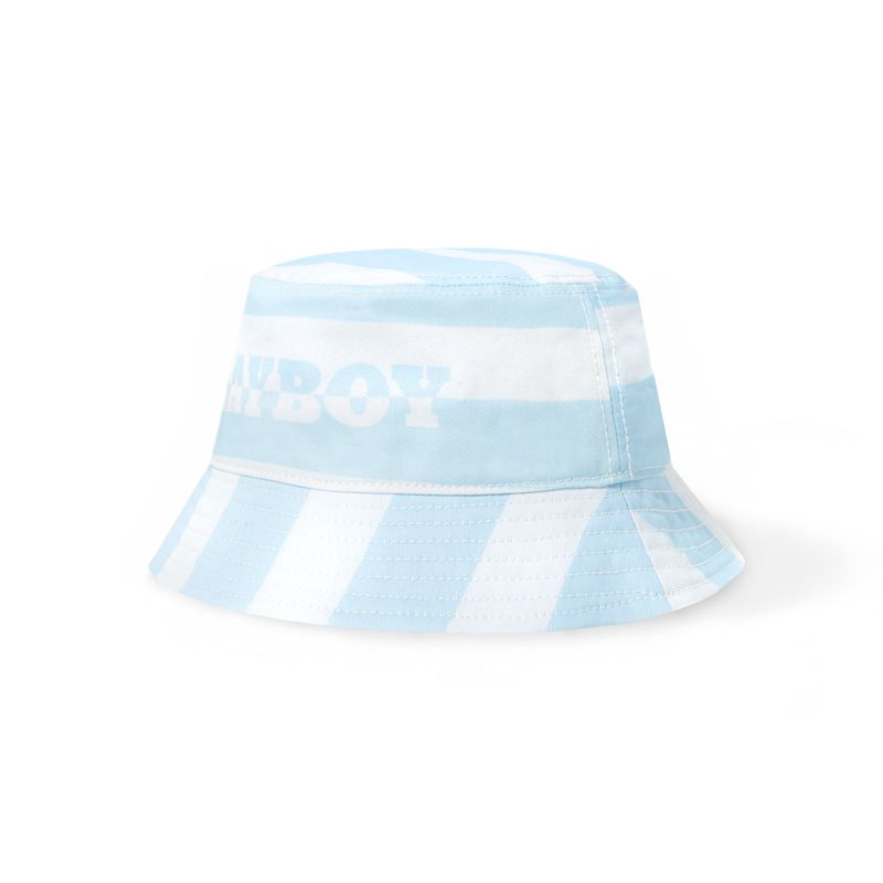 Chapeaux Playboy Stripe Vip Club Bucket Homme Blanche Bleu | PZMOYKC-98