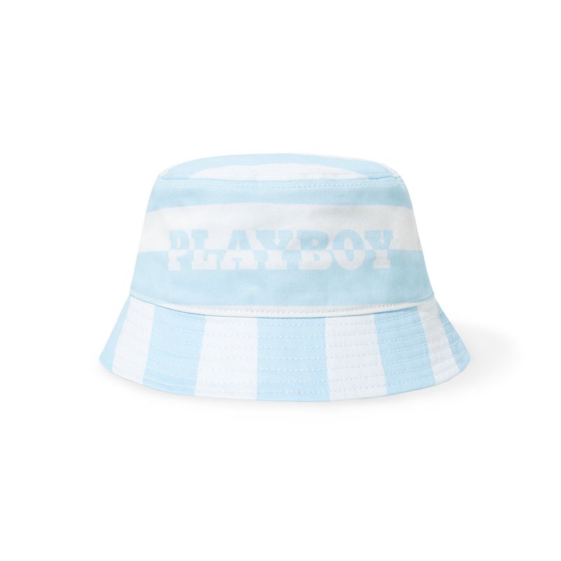 Chapeaux Playboy Stripe Vip Club Bucket Homme Blanche Bleu | PZMOYKC-98