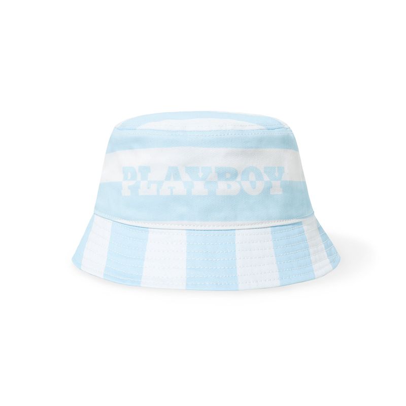 Chapeaux Playboy Stripe Vip Club Bucket Femme Blanche Bleu | TCMVJGU-96