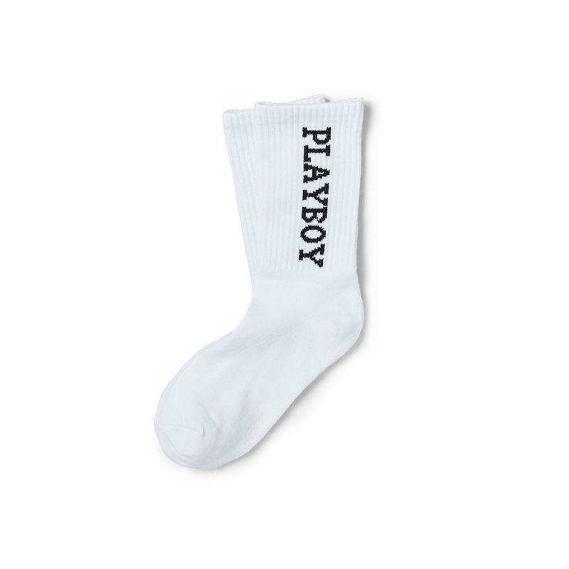 Chaussettes Playboy Vertical Crew Homme Blanche | IGNTOVU-73