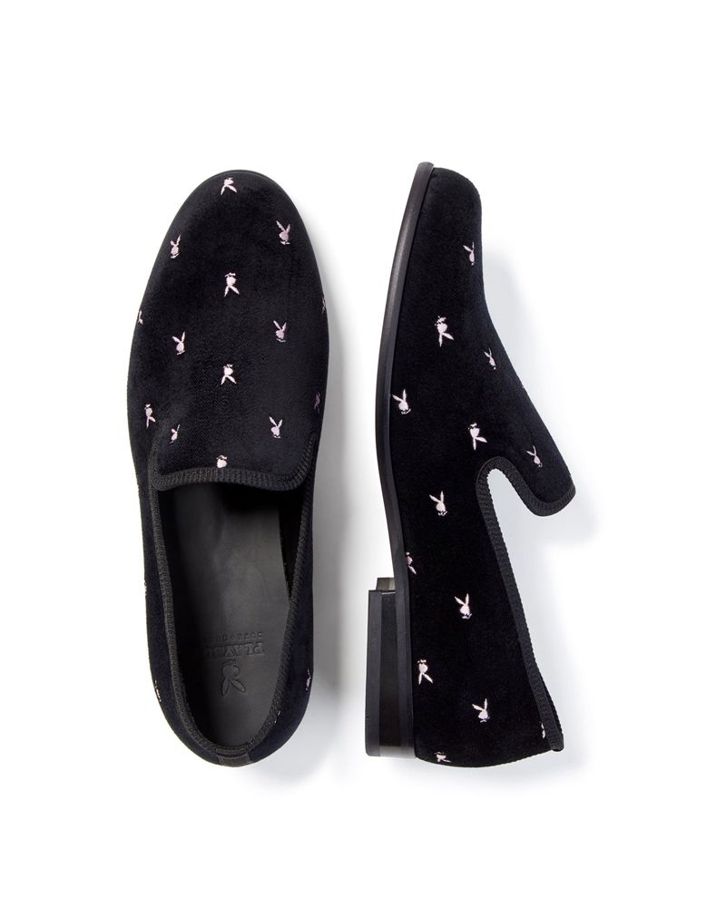 Chaussures Playboy Duke + Dexter Velvet Mini Rabbit Head Loafers Homme Noir Blanche | ANJRWHD-49