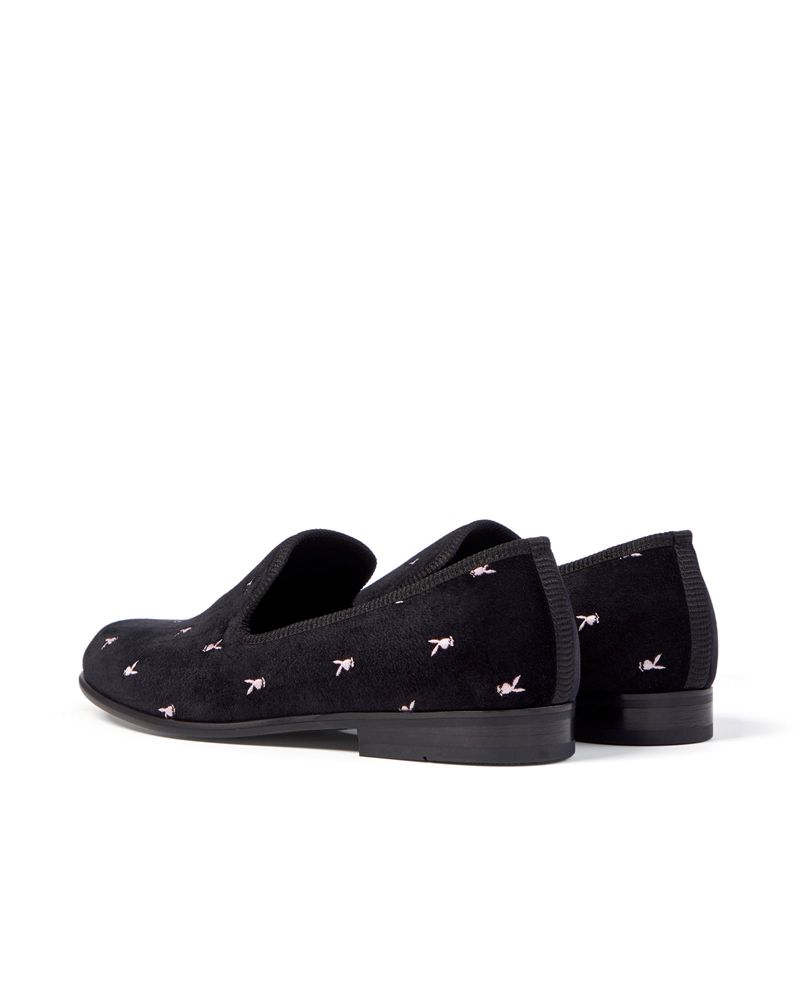 Chaussures Playboy Duke + Dexter Velvet Mini Rabbit Head Loafers Homme Noir Blanche | ANJRWHD-49