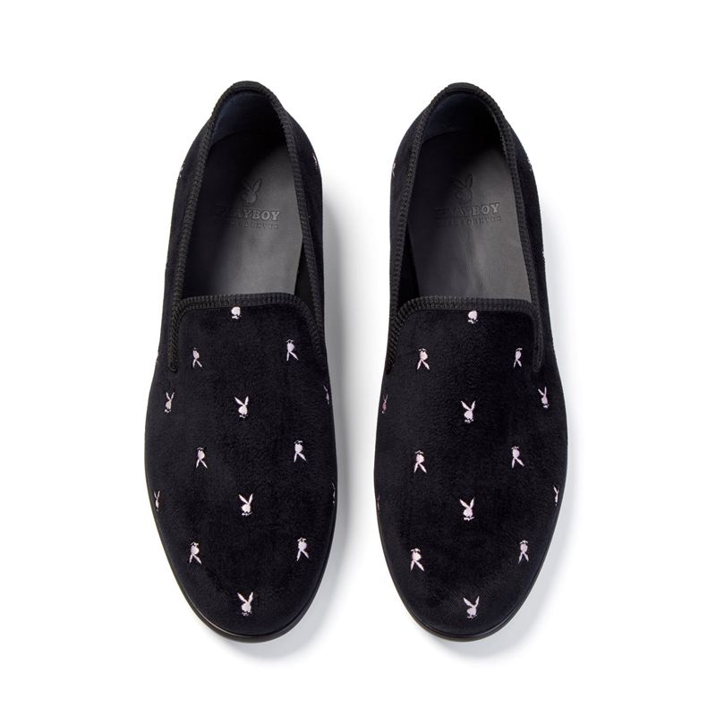 Chaussures Playboy Duke + Dexter Velvet Mini Rabbit Head Loafers Homme Noir Blanche | ANJRWHD-49