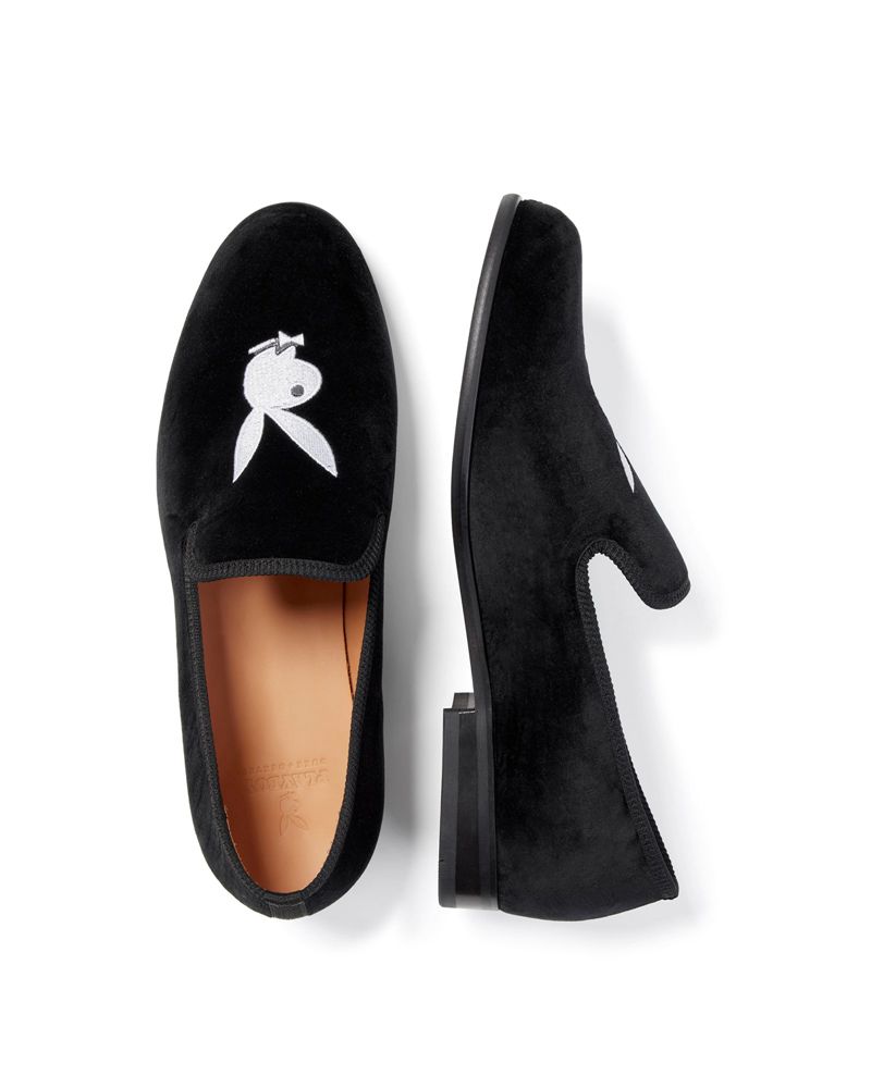 Chaussures Playboy Duke + Dexter Velvet Bunny Loafers Homme Noir Blanche | PWQUNVR-23