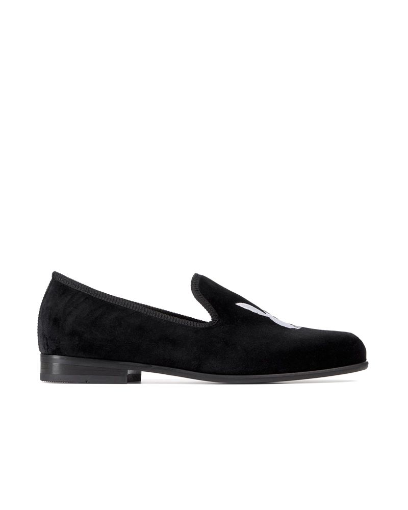 Chaussures Playboy Duke + Dexter Velvet Bunny Loafers Homme Noir Blanche | PWQUNVR-23