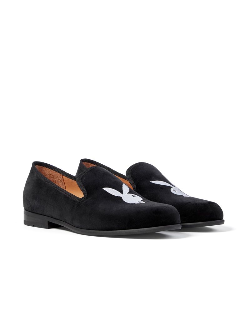 Chaussures Playboy Duke + Dexter Velvet Bunny Loafers Homme Noir Blanche | PWQUNVR-23