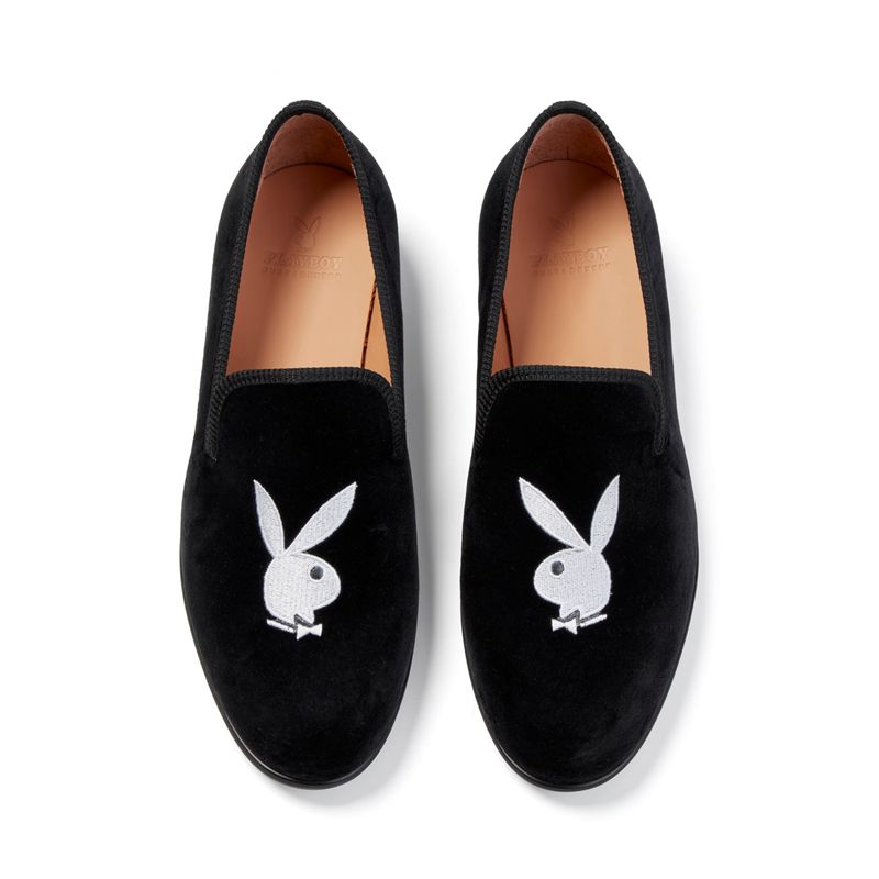 Chaussures Playboy Duke + Dexter Velvet Bunny Loafers Homme Noir Blanche | PWQUNVR-23