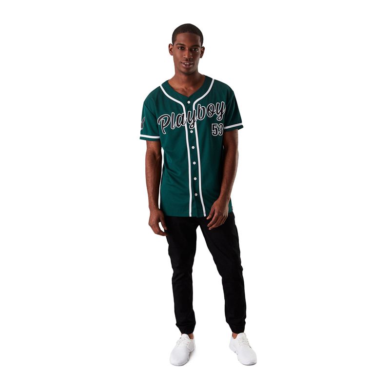 Chemises Playboy Baseball Jersey Homme Vert | XDTAECG-51