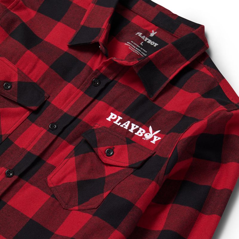 Chemises Playboy Camp Flannel Homme Rouge Noir | OHTZFJA-80