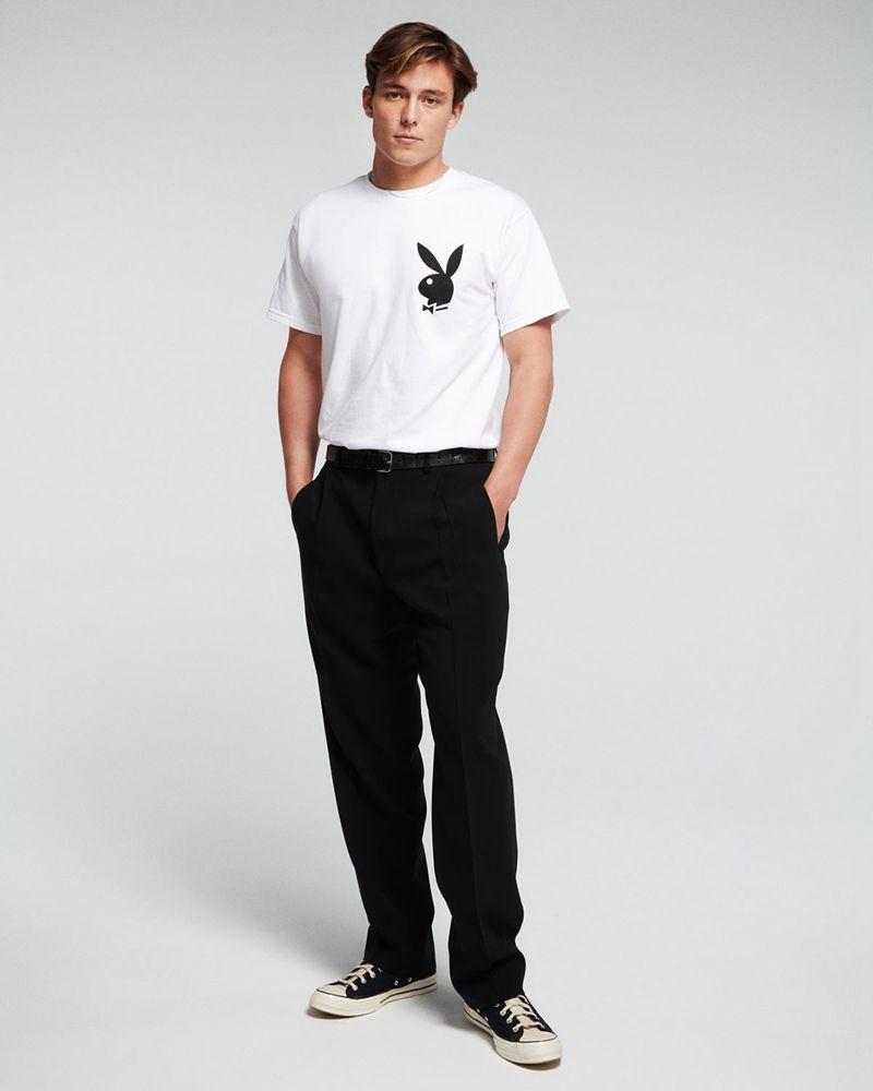 Chemises Playboy Masthead & Rabbit Head Homme Blanche Noir | JEFMWRU-29